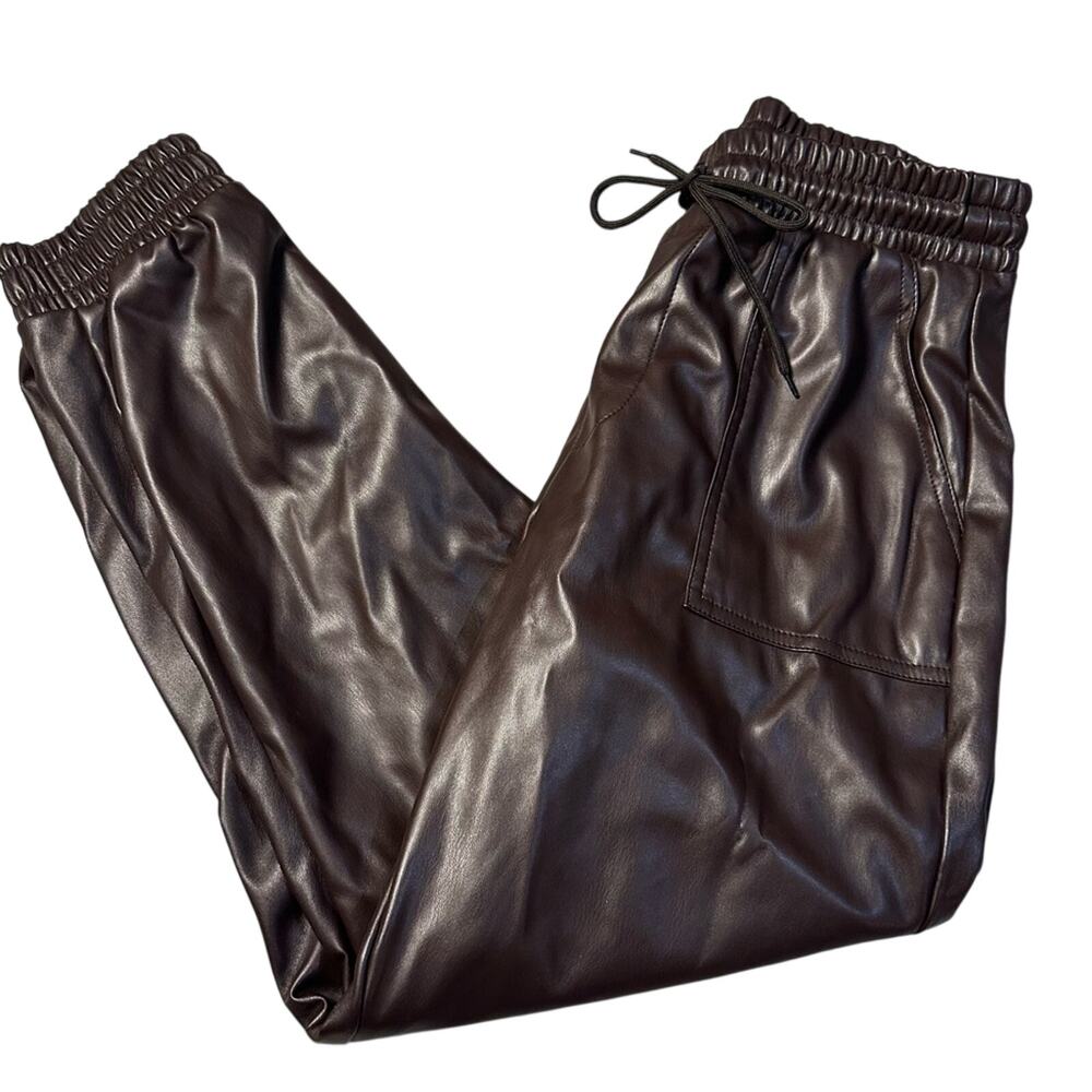BCBGeneration Brown Faux Leather Jogger Pants